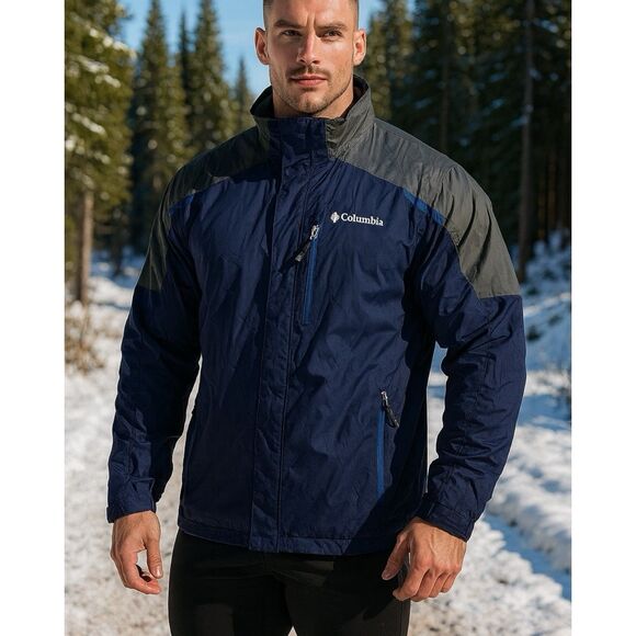 Columbia Jacket M Blue Waterproof Full Zip Active Outdoors Performance - Picture 1 of 13